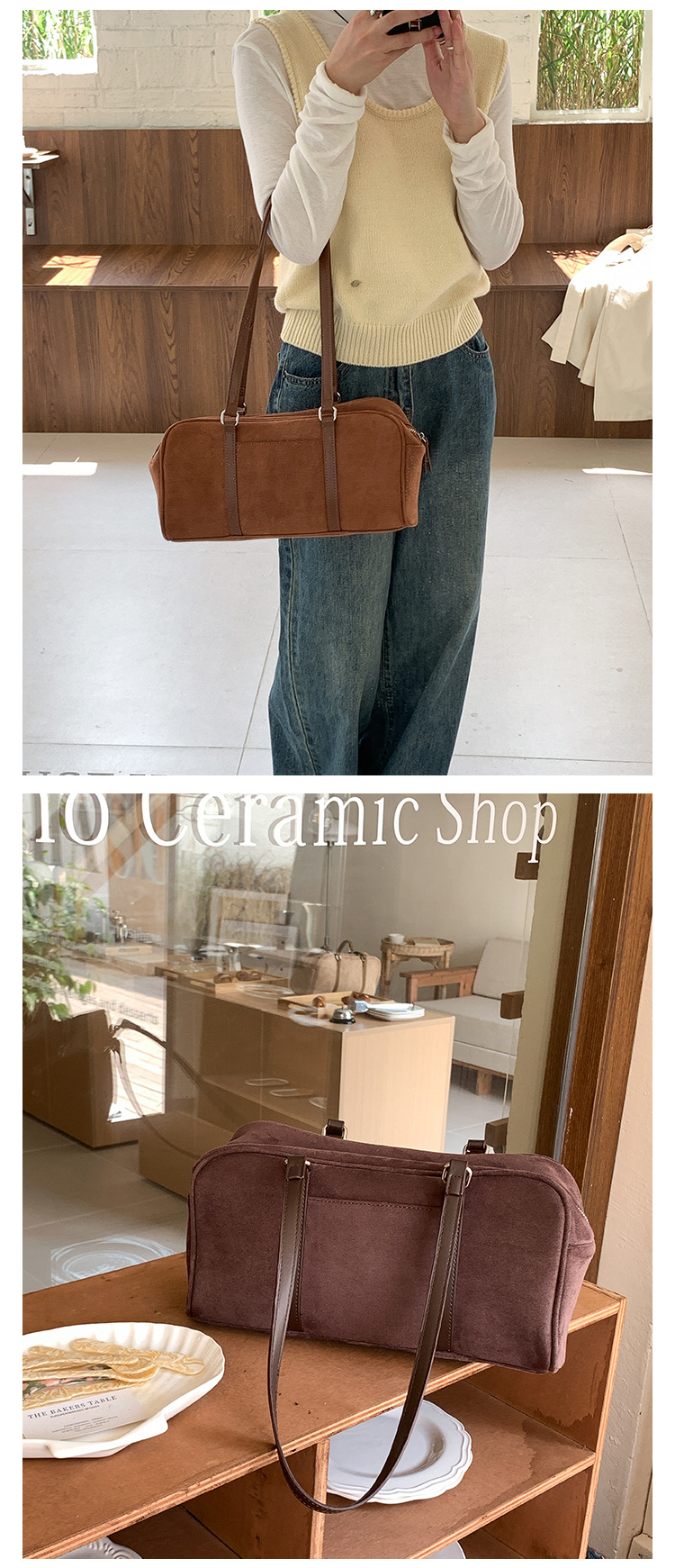 2024 suede autumn edition versatile shoulder bag, women's high-end sense, large capacity commuting plush bag_voghion.com