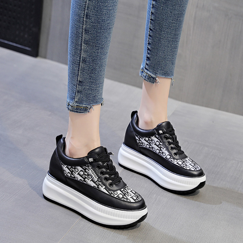 2026 Spring and Autumn Women's Shoes New Elastic Wedge Platform Thick Sole Height-Increasing Casual Sports White Sneakers for Women