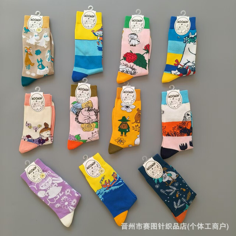 Socks women's cotton new Mumin Yamei ladies mid-tube socks big boy cartoon trend socks boneless seam wholesale