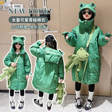 女童親子裝中長款棉服2022新款冬裝韓版棉衣兒童冬季羽絨棉襖外套