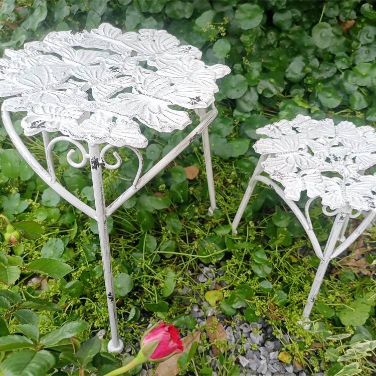 나비 디자인 주철 플라워 스툴 화이트 2개 세트