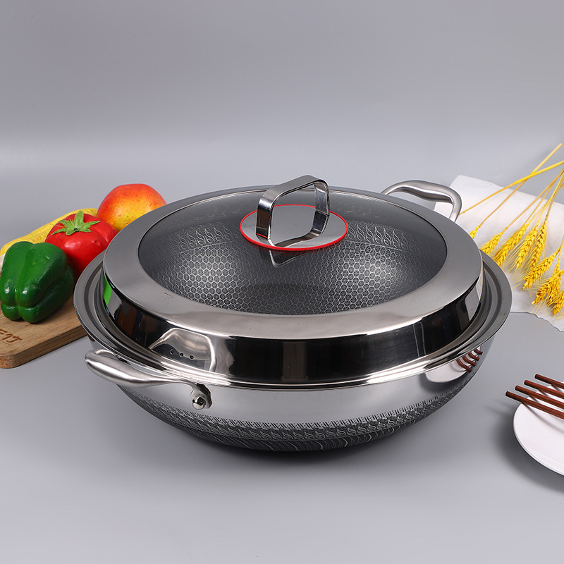 공장 직공급 스테인레스 웍 논스틱 팬 쿠킹 이하 램프블랙 식품 등급 양면 스크린 더블 이어 웍