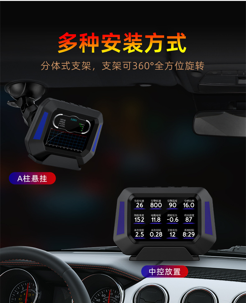 Cross-Border New Product Car Hud Head-Up Display Car Obd Universal High-Definition Portable Driving Computer Display