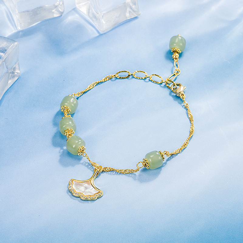 Ginkgo Leaf and Field Jade Bracelet Niche Design High-End Retro Jewelry 2022 New Girl Bestie Gift