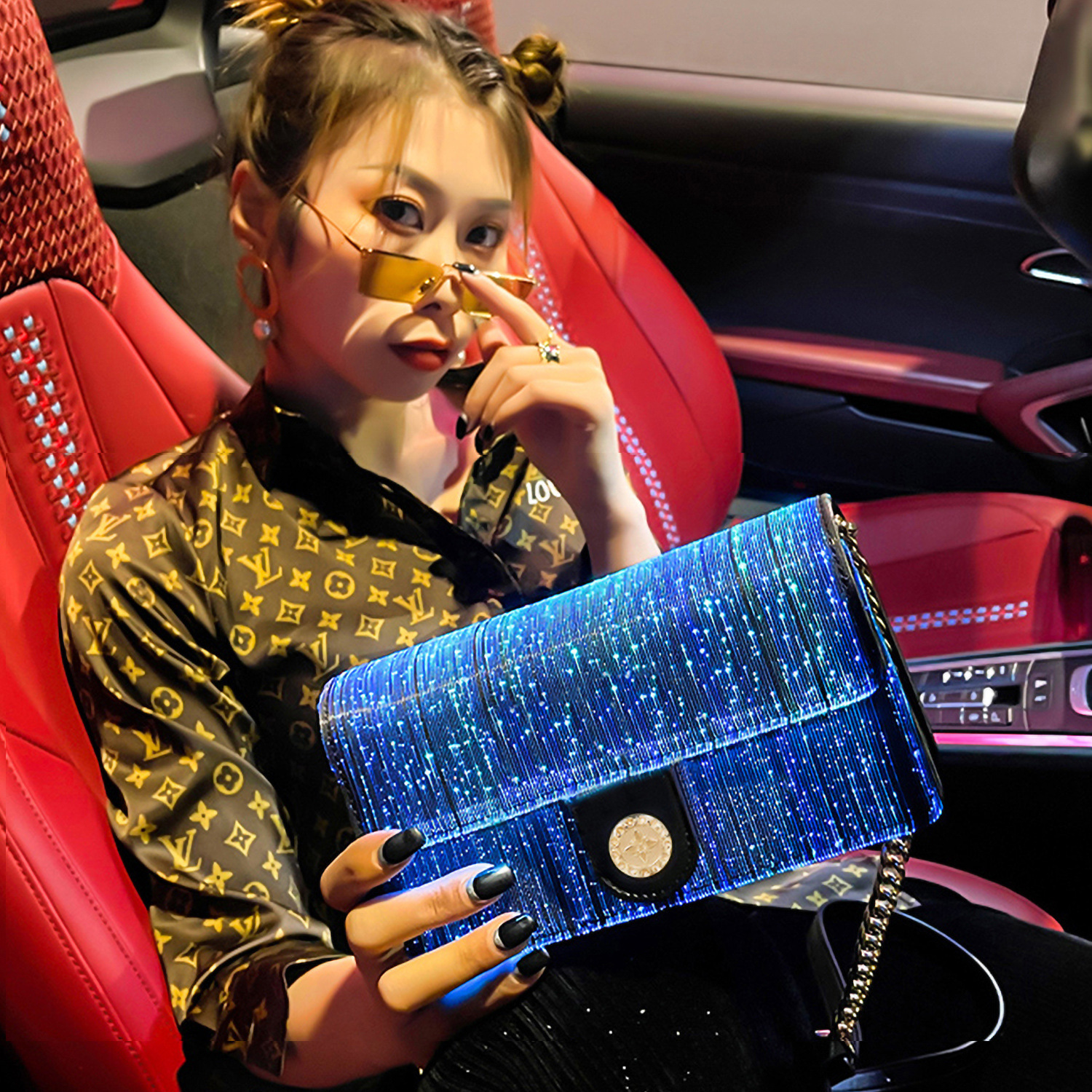 发光女包LED跨境爆款包时尚晚宴包光纤女包新奇特发光包单肩挎包