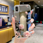 粉色玫瑰花苹果16PROMAX手机壳带镜子iphone14保护套补妆15透明11