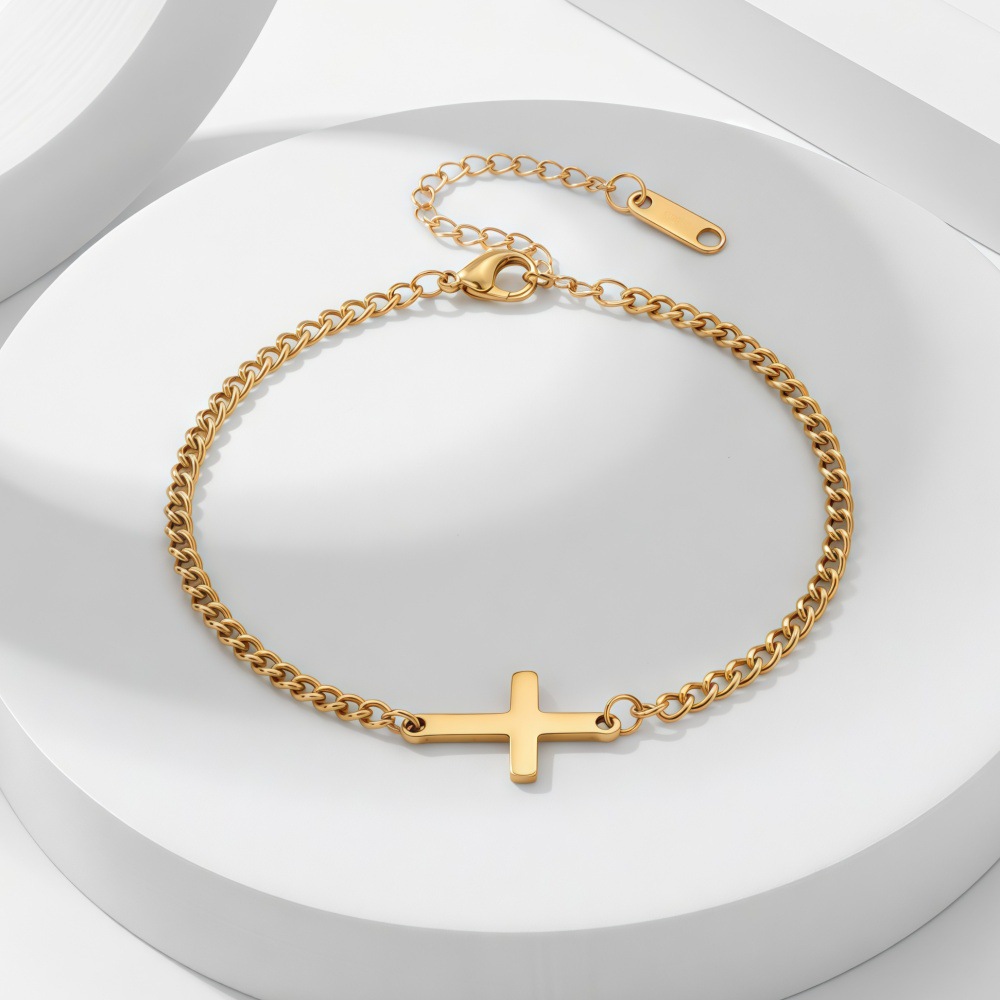Cross-Border European and American Minimalist Fashion Stainless Steel Cross Versatile Couple Bracelet with a Simple and High-End Feel, Gold Accessories