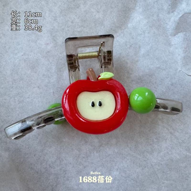 创意苹果系列发夹抓夹可爱少女心撞色彩豆豆鸭嘴夹鲨鱼夹发卡发饰|undefined