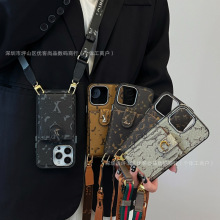 潮牌老花竖卡包适用iPhone17promax苹果16手机壳15插卡斜挎1413套