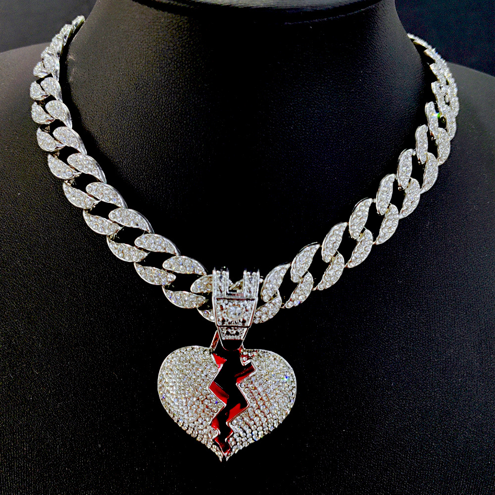 32g Weight Hip-Hop Heart Shape Alloy Inlay Rhinestones Unisex Pendant Necklace Necklace Pendant Men Pendant Necklaces