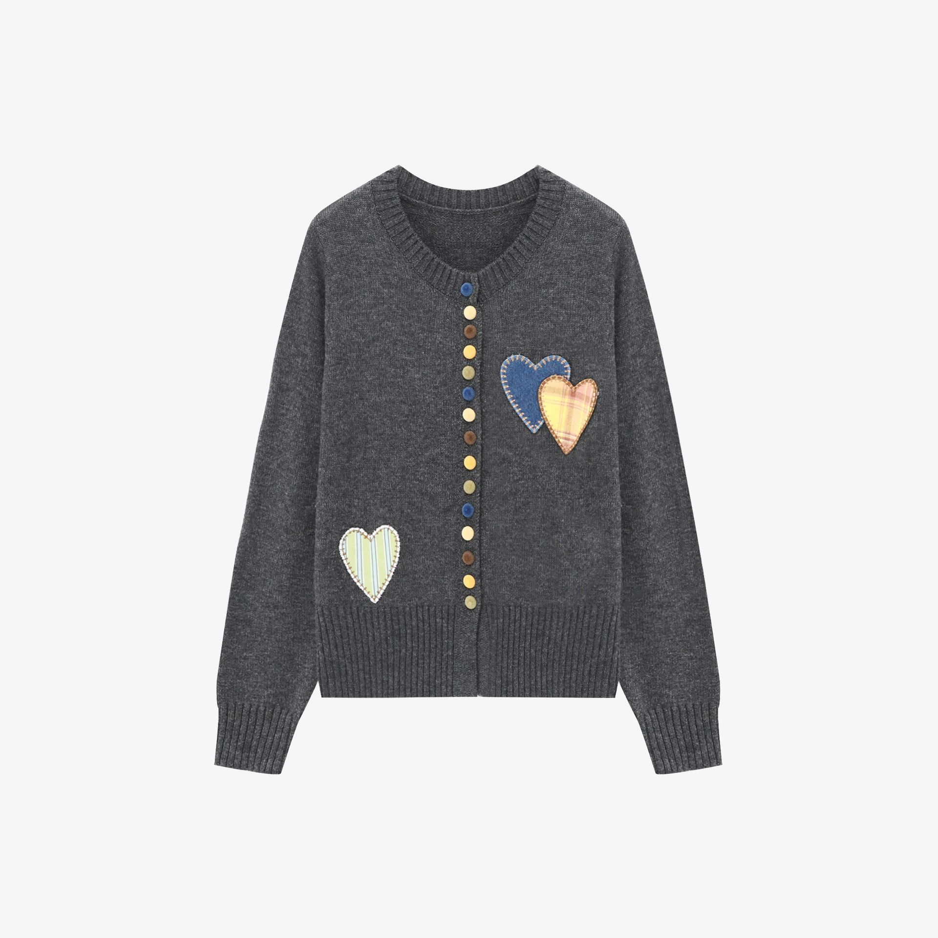 Женская одежда больших размеров 100kg с дизайном в виде сердца, новинка осени и зимы 2025 года, кардиган в европейском стиле с круглым вырезом, однобортный, омолаживающий, модный стиль.