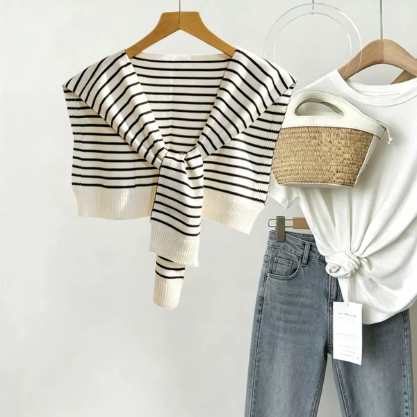 Knitted Striped Shawl for Women, Suitable for Autumn and Winter, Dual-Use Scarf for Air-Conditioned Rooms, Old Money Style, Customizable