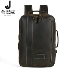 狂馬皮レトロ男性ビジネスリュックサック大容量トップ牛革多機能ハンドバッグリュックサック