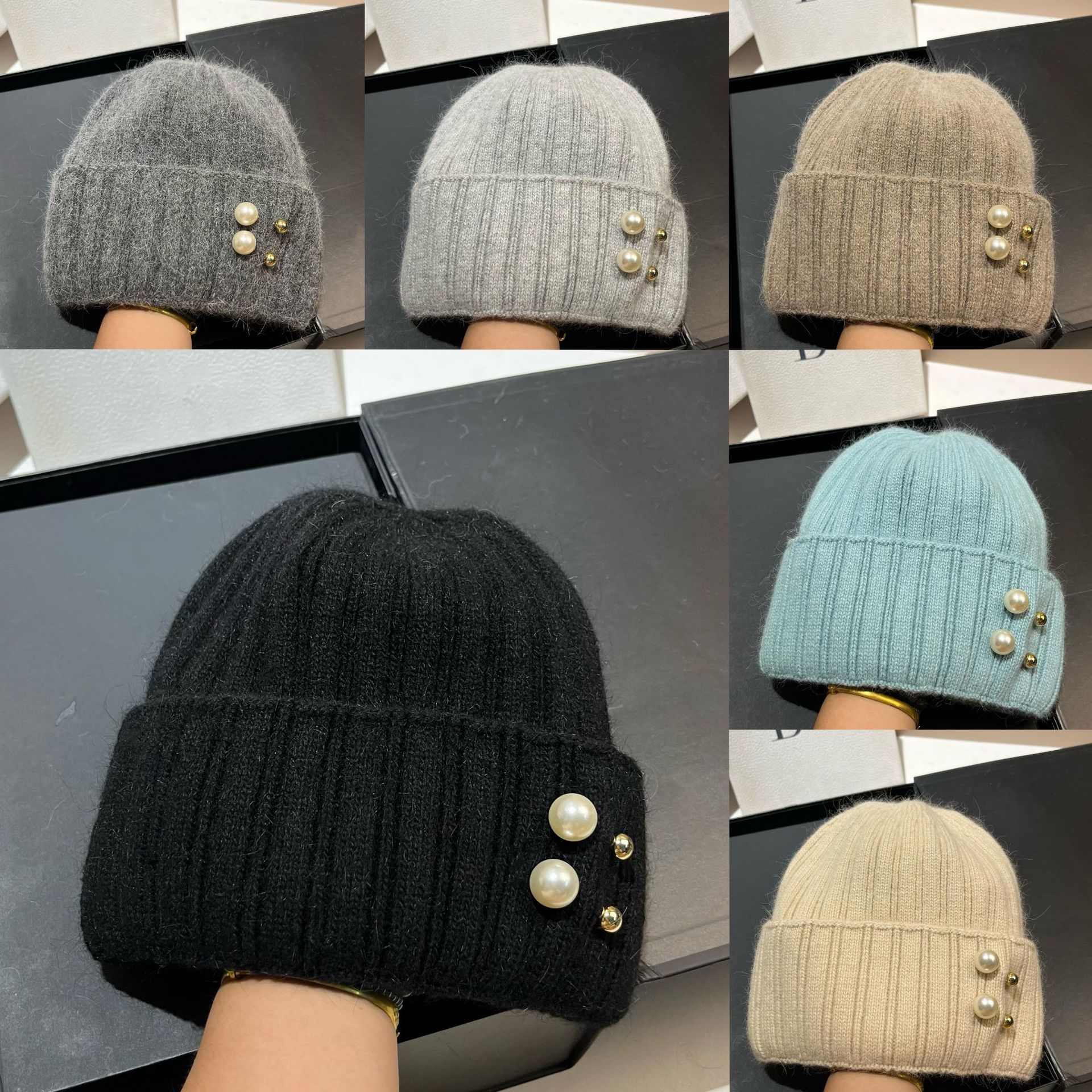Winter Neue Kleine Duftenden Stil Perle Kaninchen Haar für Frauen, Mode Nordic Wärme Gestrickte Kopf Kalten Hut Trendy_voghion.com