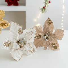 国境を越えた新製品22cm高級ベルベットの明るいクリスマスの花はクリスマスツリーの装飾花の金色のシャンパン色を模倣している