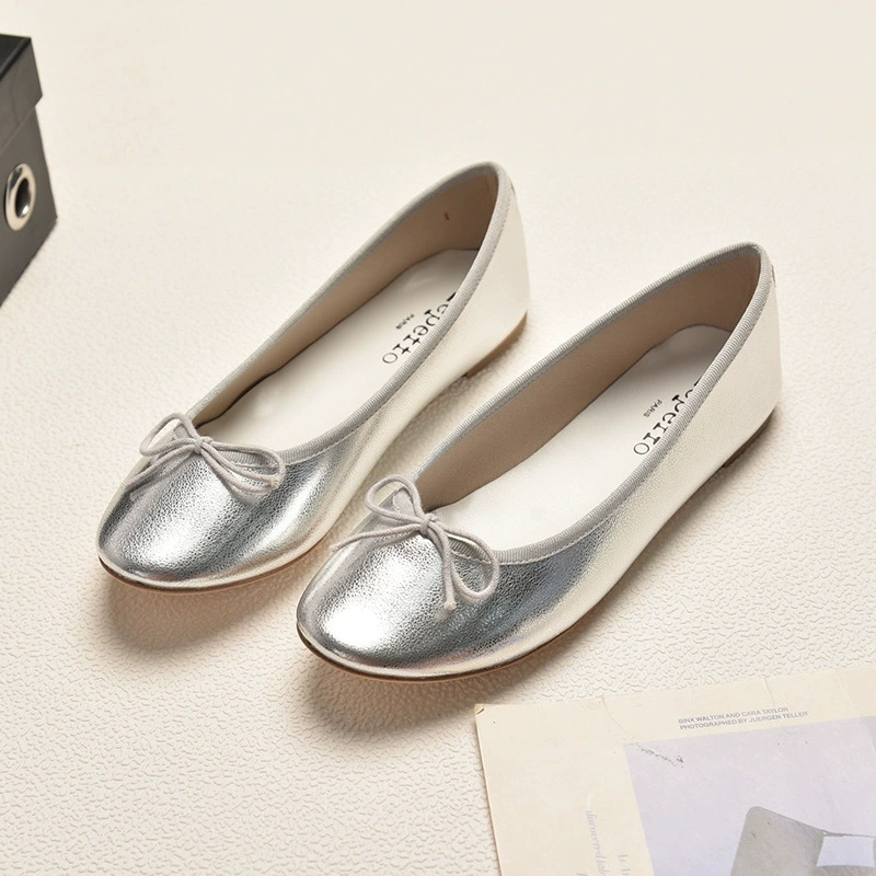 Французские нишевые банты плоские балетные туфли женский 2024 весна новые дикие круглые туфли с неглубоким лаком