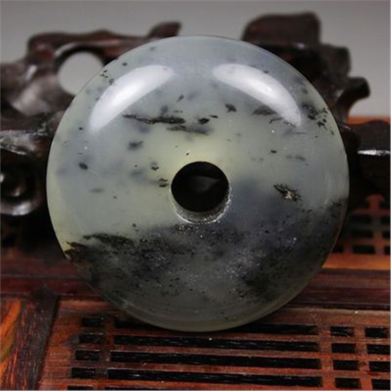 天然玉石岫玉水墨青花平安扣吊坠DIY车挂毛衣链玉佩手把玩挂件