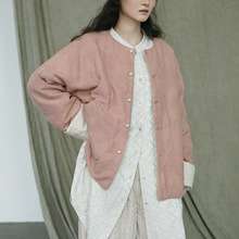 原创东方美学棉麻提花对襟棉服 新中式宽松加厚棉衣外套M24392