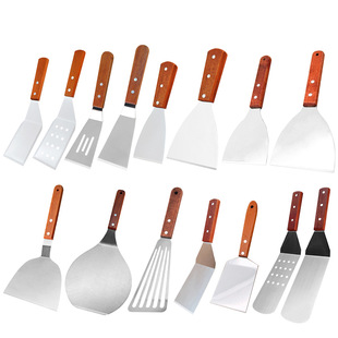 Amazon popular stainless steel cooking shovel steak spatula spatula pizza spatula cooking shovel wooden handle iron plate barbecue shovel