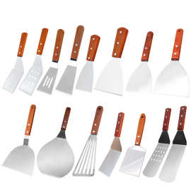 亚马逊爆款不锈钢料理铲牛排煎铲漏铲披萨铲烹饪铲木柄铁板烧烤铲