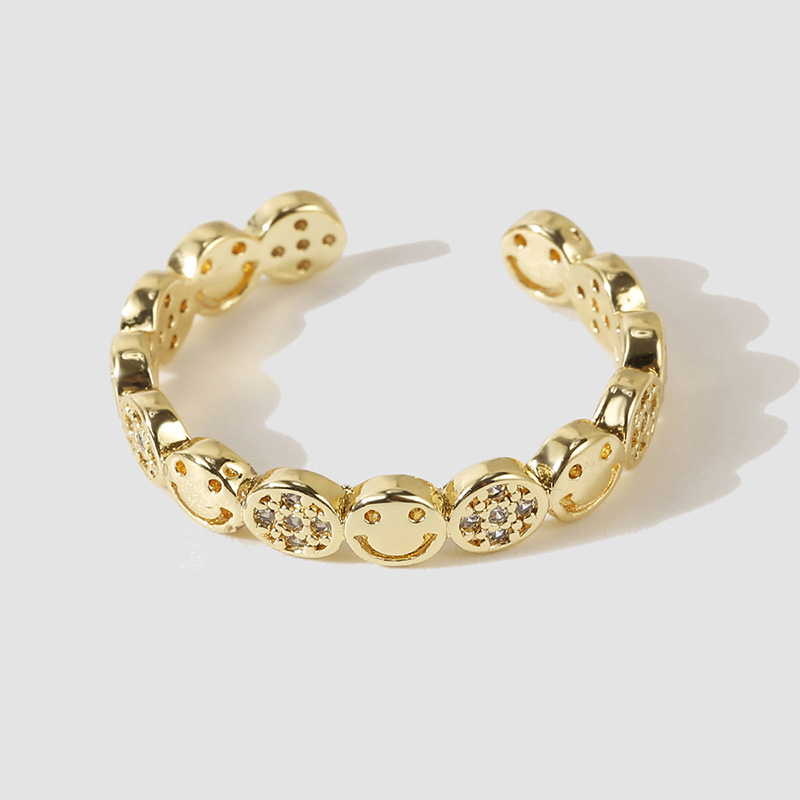 Korean simple and cute copper inlaid zirconium exquisite opening ring gold electroplating ring jewel