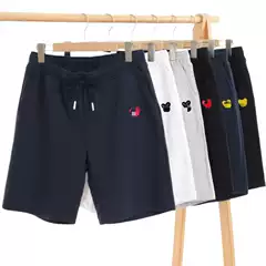 Japanese Street Style Heart-Embroidered Cotton Shorts Casual Lounge Shorts for Men and Women Fashion Loose Fit Beach Shorts with Red Heart 5-Inch Inseam
