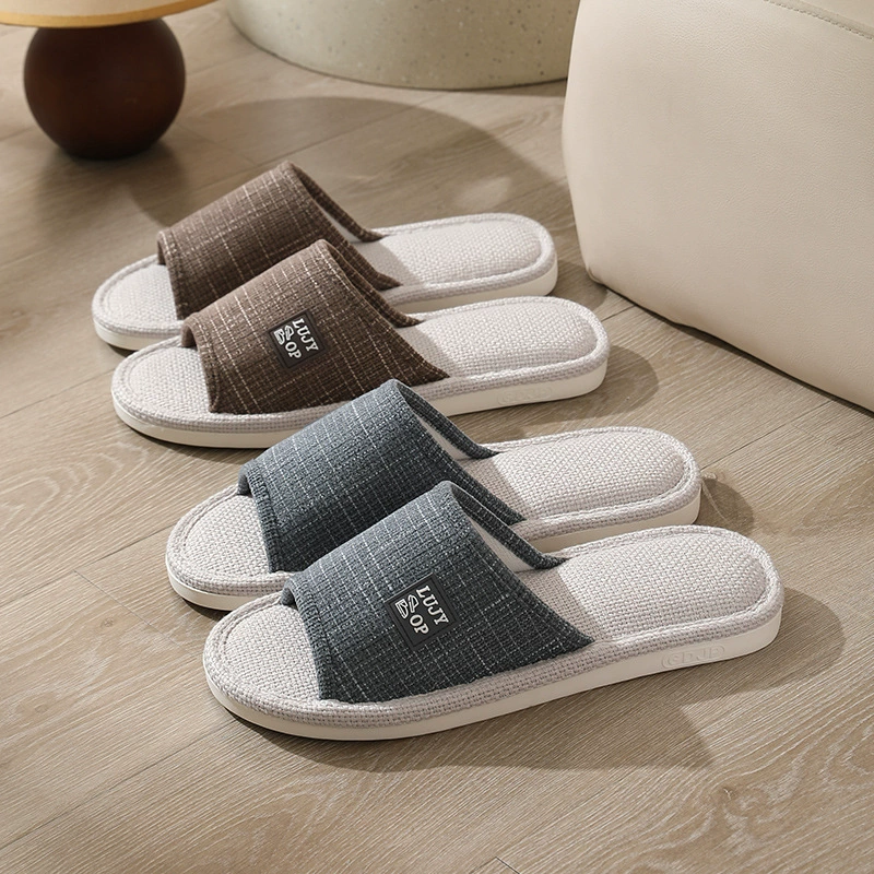 Хлопковые и льняные тапочки мужские большие размеры дома интерьер 2024 новые льняные тапочки домашние нескользящие мягкие подошвы тапочки осень