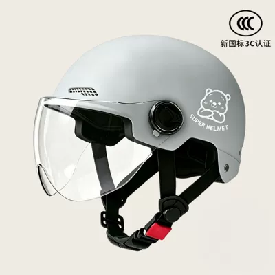 Motosiklet kaskı (dəbilqə) | and Women, Battery Car, All-Season - 02-gray-transparent-short-mirror-silver-white-bear