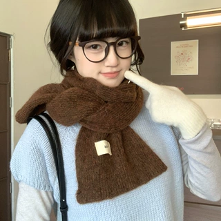 韩国egg马海毛夹花围巾女冬季毛线针织保暖加厚围脖羊毛含量65%