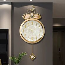 金属新款北欧贝壳纯铜挂钟客厅家用简约现代轻奢时尚静音挂墙钟表