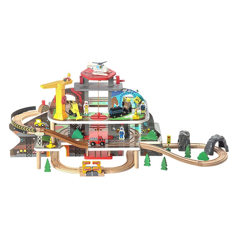 79 piezas grandes pista de la mina juguetes educativos para niños montaje pista fuego policía coche madera ejercicio juguetes al por mayor