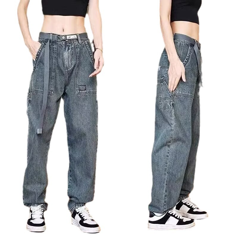 Vaqueros rectos retro de moda y de moda para hombres con sentido de diseño de primavera y verano