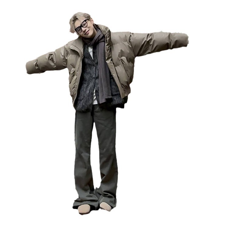 2023 가을과 겨울 새로운 블록버스터 미국 복고풍 칼라 두꺼운 따뜻한 코트 커플면 패딩 남성용 빵 의류