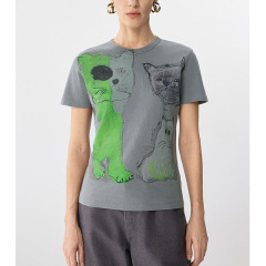 【江 * 注文】2025年早春新商品半袖tシャツ女性正肩猫子犬デザイン感百合上着