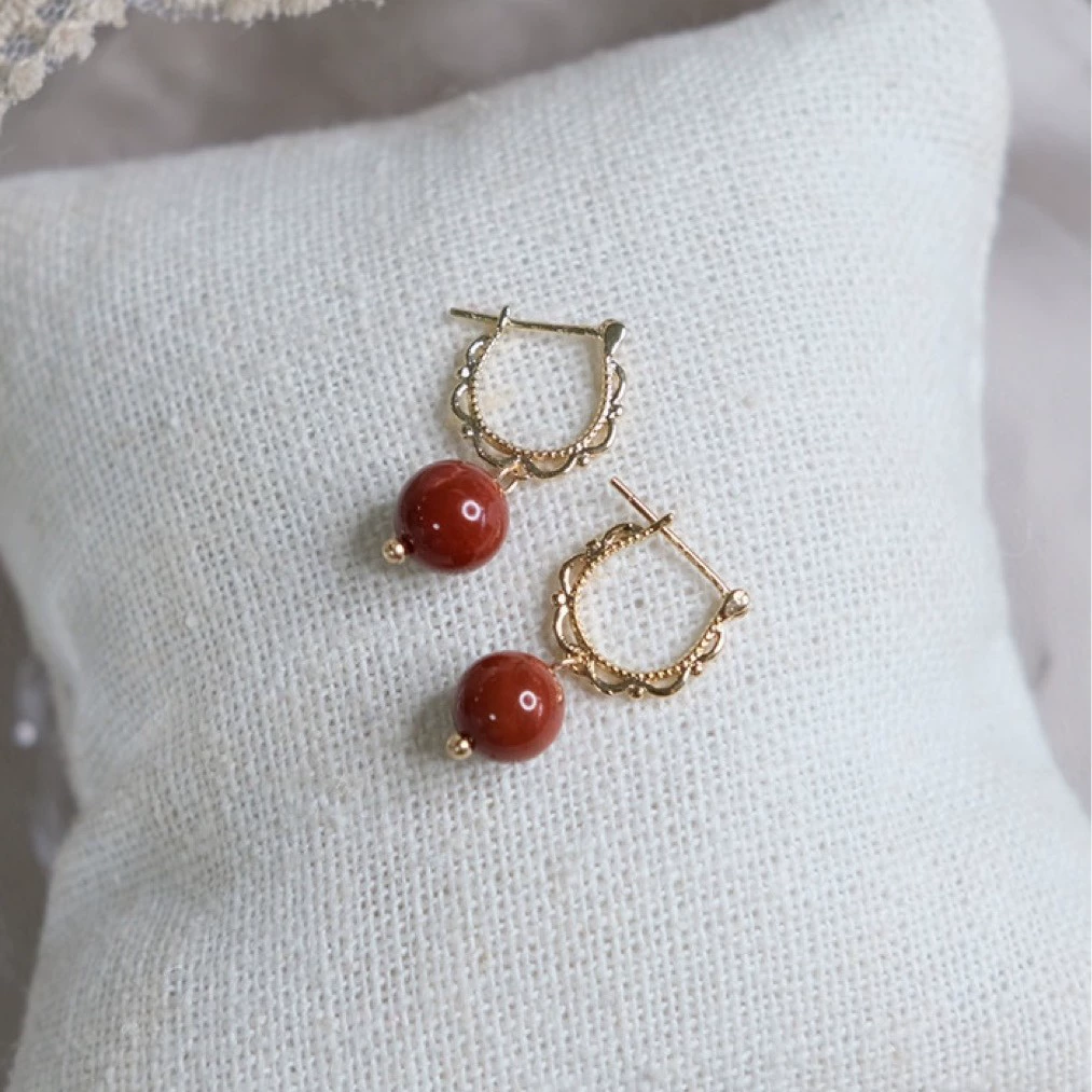 Кружевные кружевные серьги-гвоздики с южным красным агатом 925 игла тределла ретро сладкие серьги-гвоздики женский популярный подарок