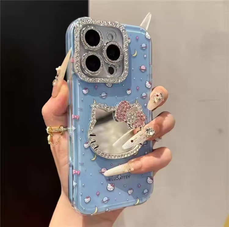 Espejo kt tridimensional estilo ins color sólido para iPhone16 Apple 15ProMax/14 funda para teléfono móvil 13 diamante flash 15