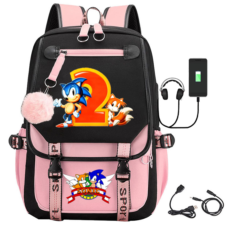 跨境休闲双肩背包刺猬索尼克创意图案户外旅游学生书包