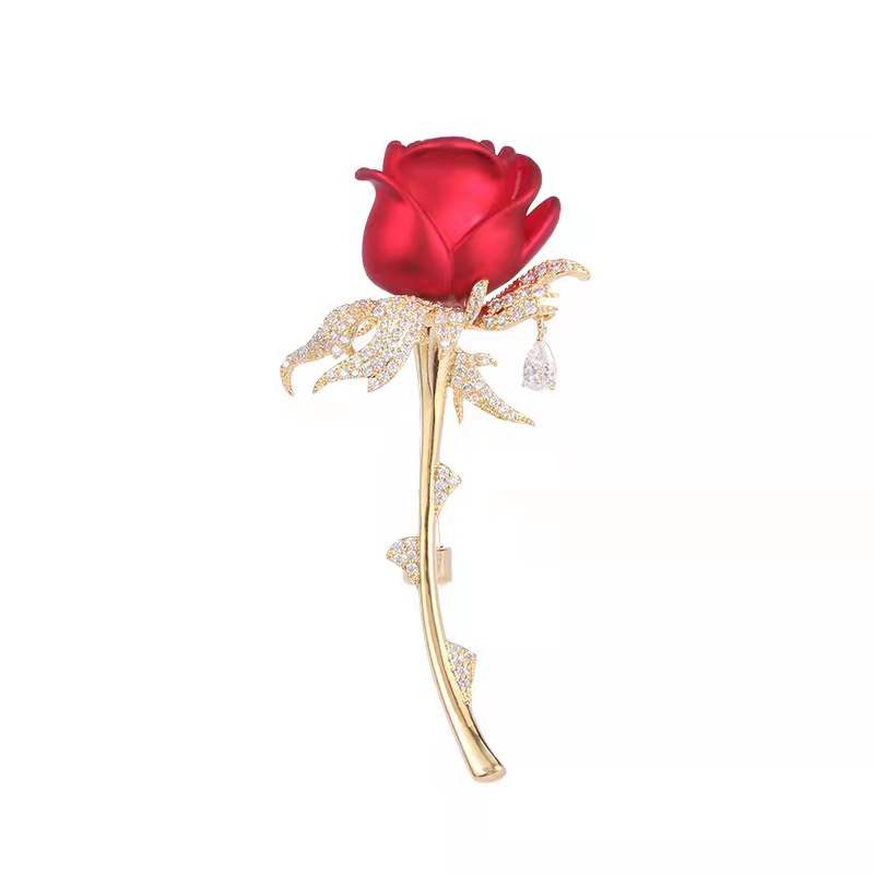 Vintage Inlaid Zircon Colorful Rose Brooch Pins Women Fashion Party Dress Corsage Pins Luxury Jewelry Clothing Accessories Brooches for Wedding
