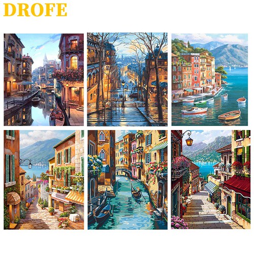 DIY Digital Oil Painting Venice Night Scene Series Handmade Hanging Painting Filled Color Living Room Stress Reduction Decorative Painting