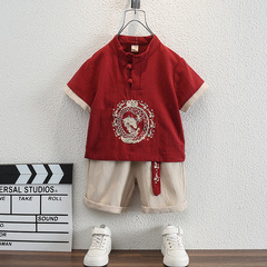 子供の漢服の男の子の中国風の満1歳のドレスの男の子の夏服のスーツの男の子の薄い項の時代服は唐の服を演出します。