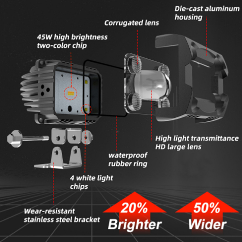 2.6 Pulgadas 30W bicolor motocicleta foco de luz alta y baja luz diurna amarillo blanco