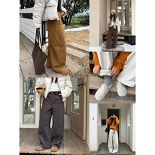 ICC 厚款雪尼尔绒显瘦休闲裤分割立体茧型阔腿裤女十三行冬款1373