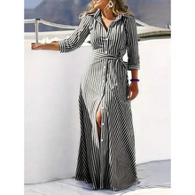 G 47291 Linen stripe bohemian dress �������Ʋ�������ȹ
