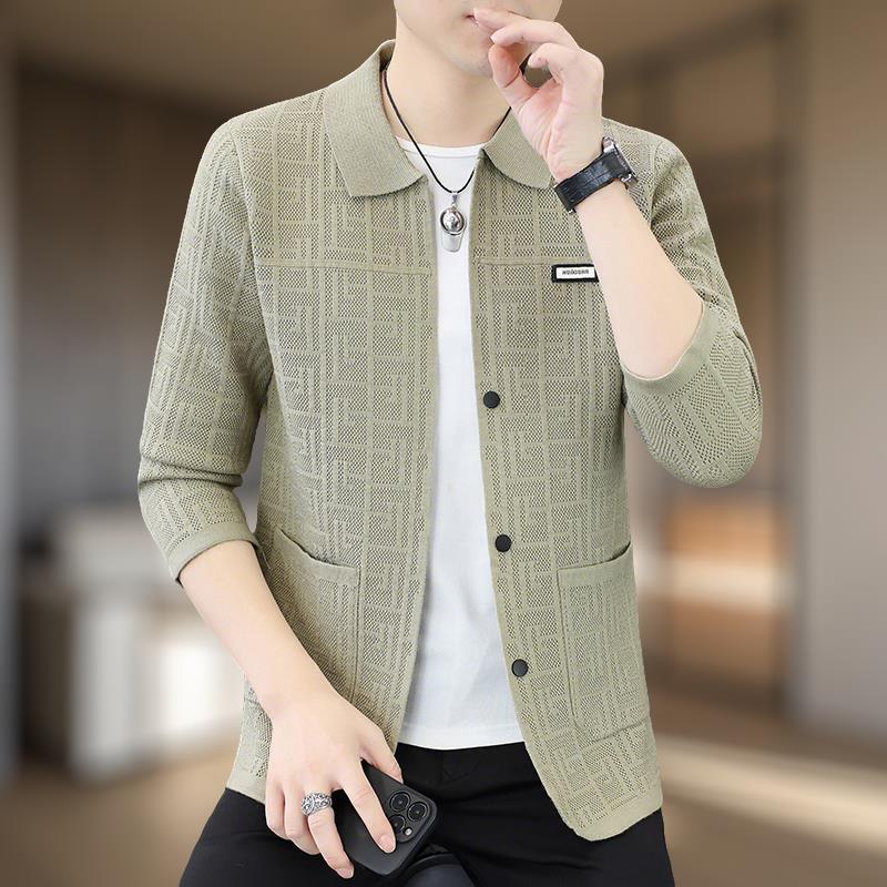 Men's Jacket New Spring and Autumn Style Turn-down Collar Jacquard Cardigan Simple Business Casual Versatile Knit Sweater Cardigan Men's Jacket New Spring and Autumn Style Turn-down Collar Jacquard Cardigan Simple Business Casual Versatile Knit Sweater Cardigan