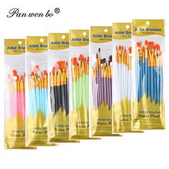 アマゾン10本の油絵ペンのプラスチックの竿の絵の具の筆は学生の美術の専用の道具をブラシしてセットを描いて卸売りします。