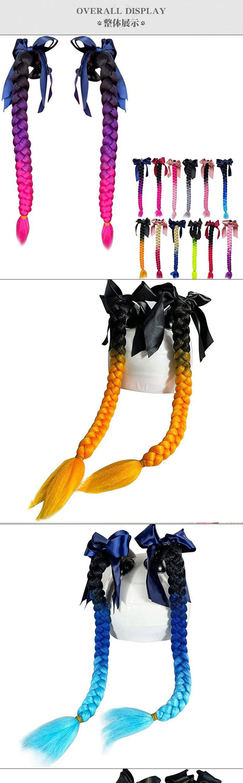 Motorcycle Helmet Decorative Suction Cup Braids, Detachable Braided Double Ponytail Bow, Synthetic Fiber Helmet Accessories