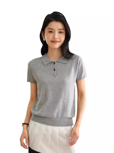Spring and Summer New 100% Cotton Polo Neck Half Sleeve Women's Basic Simple Versatile Casual Underwear Knitted Vest T-Shirt 