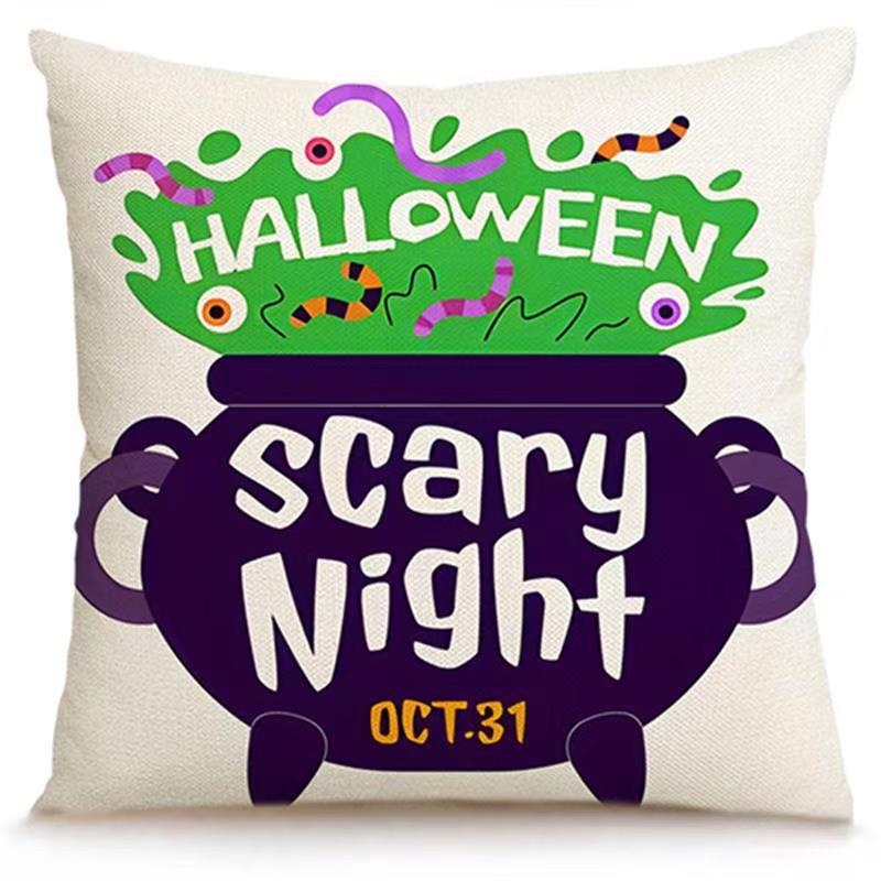 Transfronterizo Amazon Halloween impresión lino almohada cubierta bruja calabaza decoración doméstica almohada cubierta
