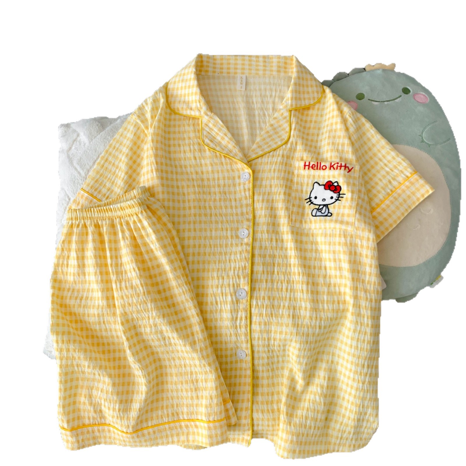 Nube de algodón pijama de mujer dibujos animados bordado dos piezas de verano nuevo estilo se puede usar ropa para el hogar grande suelta