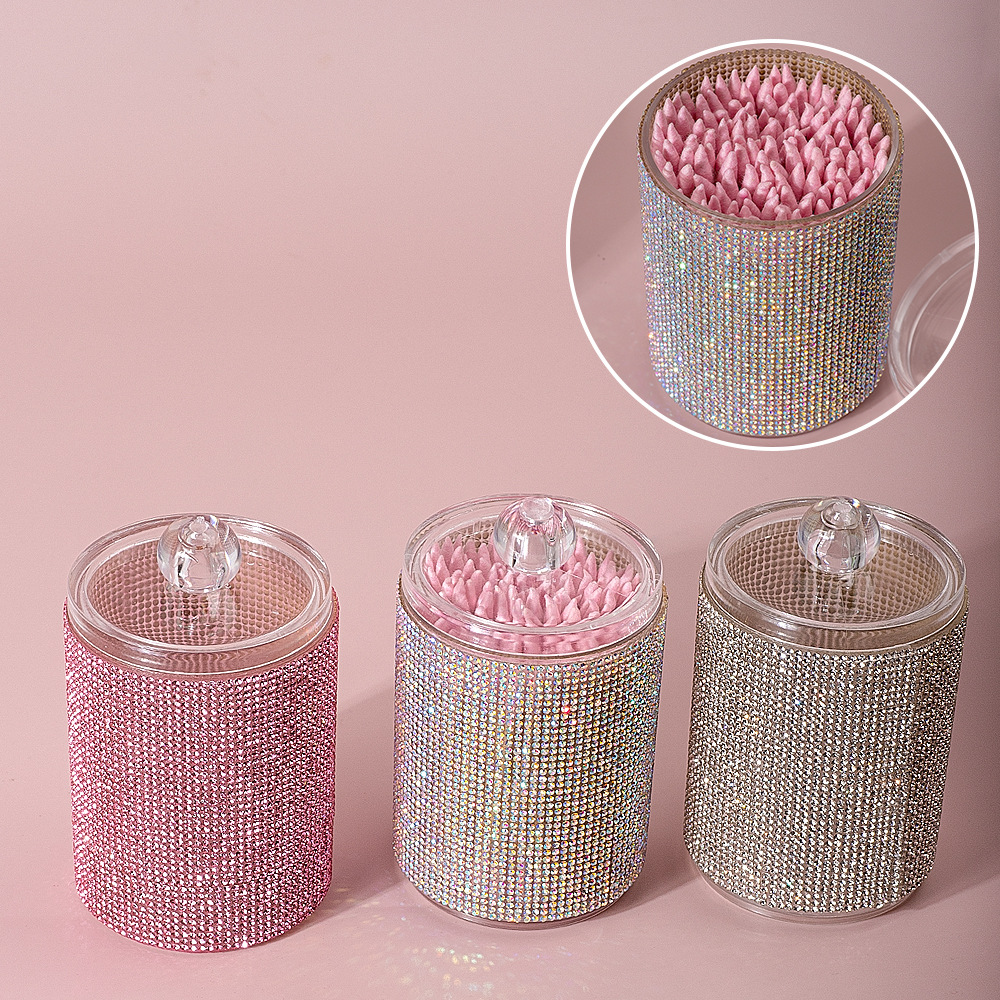 High-Looking New Diamond-Encrusted Cotton Swab Jar Storage Box Home Creative Kitchen Refrigerator with Lid and Diamond Storage Box